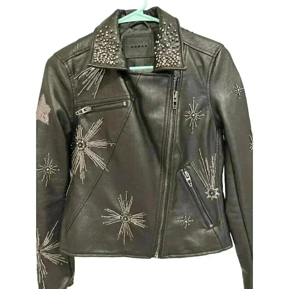 - Blank NYC Black Faux Leather Star Struck Moto Jacket Size XS, Pre-Owned